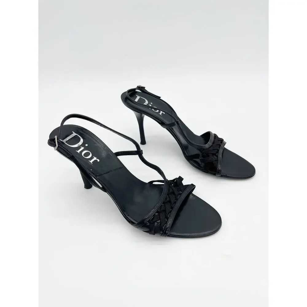 Christian Dior Vintage Y2K Black Woven Strappy Slingback Heel Sandals EU 40.5